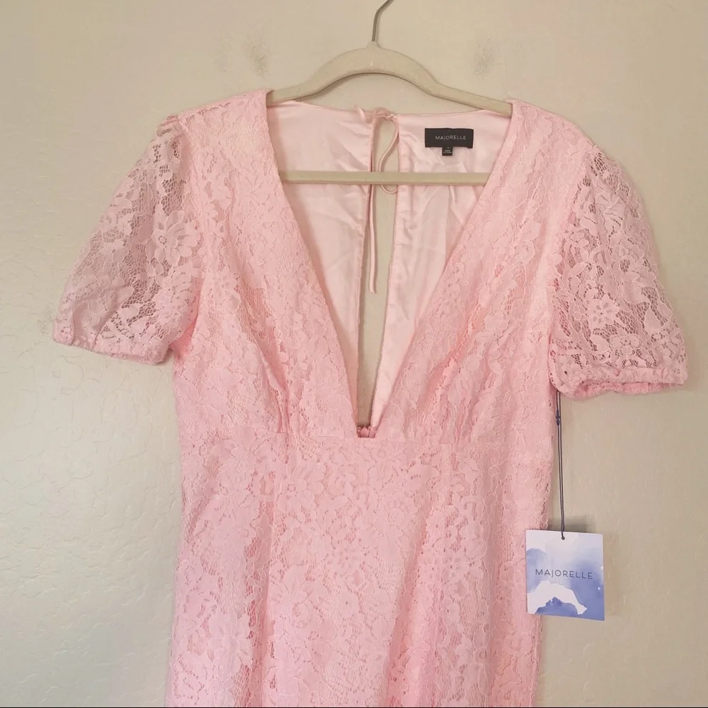 Majorelle Nora Mini Dress Light Pink Deep V Short Sleeve Lace - Picture 6 of 12
